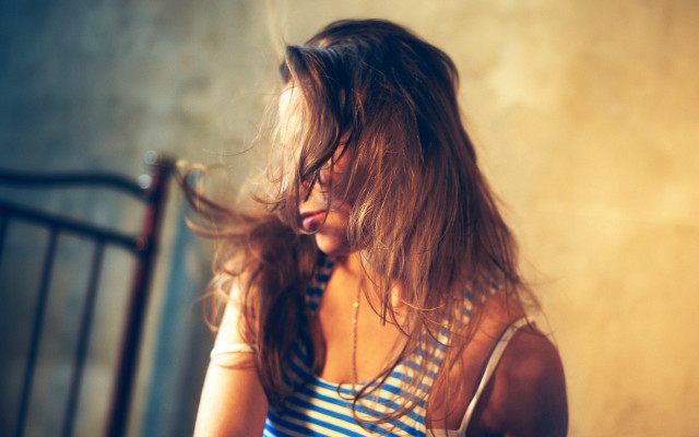 Woman longhair blowing bedroom metalrailing free wallpaper for desktop - medium preview image