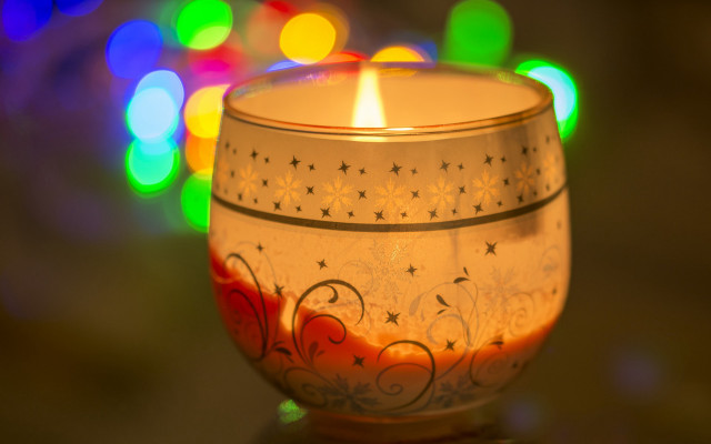 Lit candle colorful lights glass free wallpaper for desktop - medium preview image
