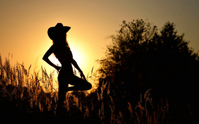 Woman hat field sunset backlighting free wallpaper for desktop - medium preview image