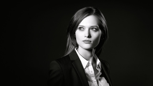 Woman suit tie blackwhite promotional free wallpaper for desktop - medium preview image