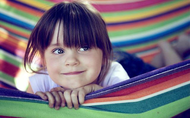 Hammock girl smile rainbow blanket free wallpaper for desktop - medium preview image