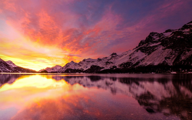 Mountain reflection sunset colorful sky free wallpaper for desktop - medium preview image