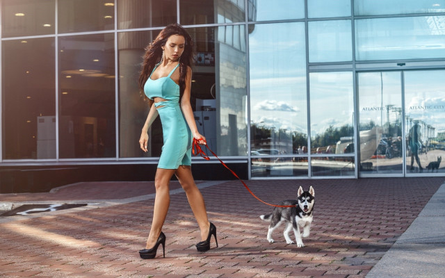 Woman dog cityscape fashion cubo free wallpaper for desktop - medium preview image