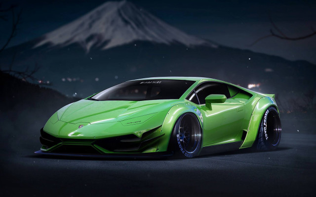 Green sports car mountain full free wallpaper for desktop - medium preview image