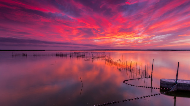 Boat sunset pink sky poles free wallpaper for desktop - medium preview image