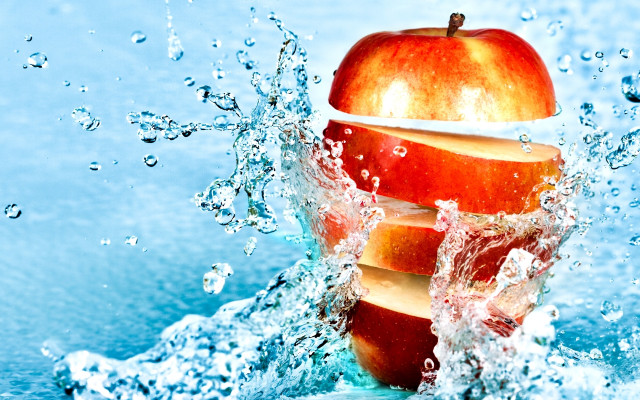 Apple water bowl splash conceptual free wallpaper for desktop - medium preview image