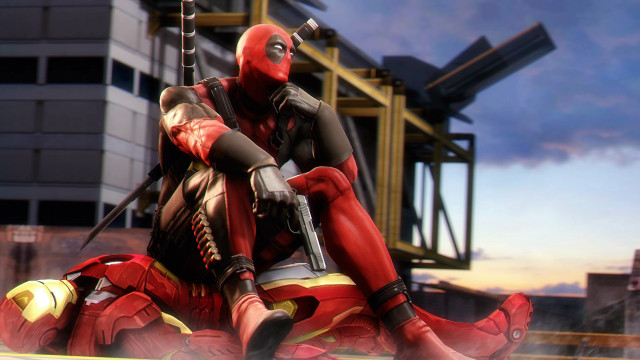 Deadpool ledge gun building photorealism free wallpaper for desktop - medium preview image