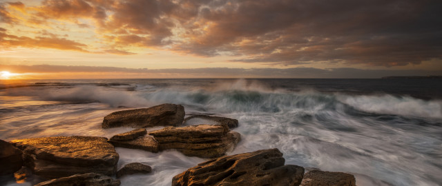 Sunset ocean waves rocks dusk #2 free wallpaper for desktop - medium preview image