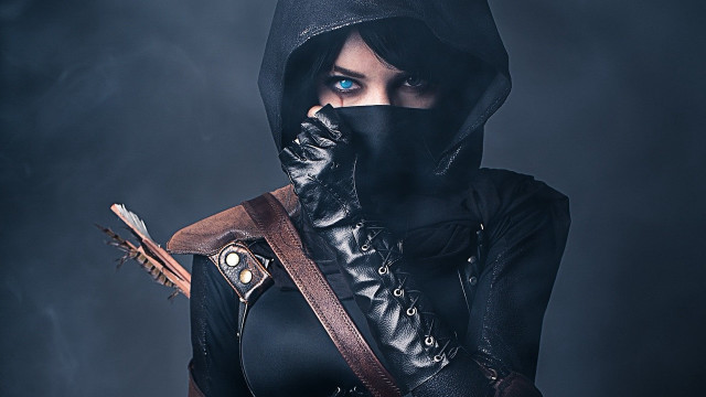 Woman black hood outfit bow free wallpaper for desktop - medium preview image