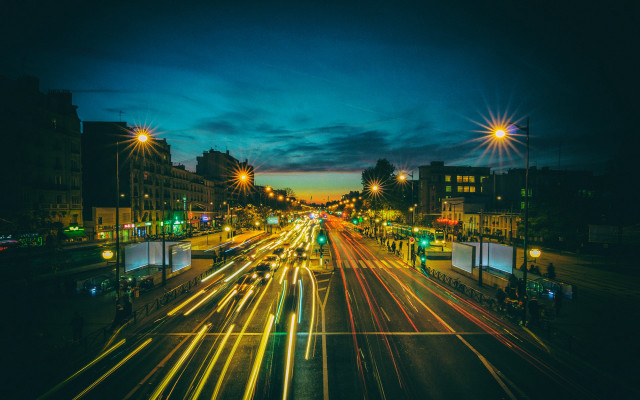 City street night lights bridge free wallpaper for desktop - medium preview image