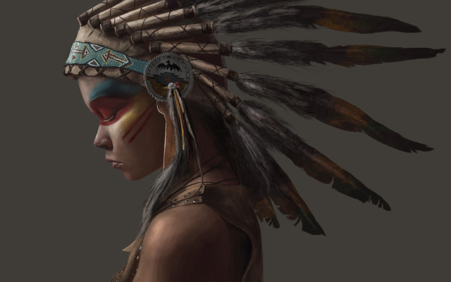Native american woman feathered headdress free wallpaper for desktop - medium preview image