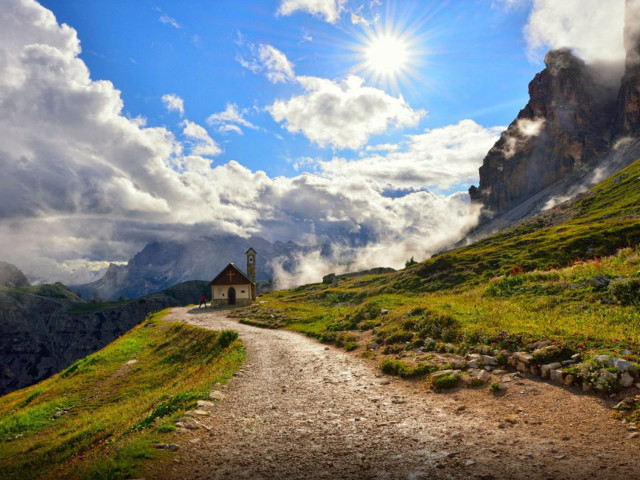 Dirt road hill church mountain free wallpaper for desktop - medium preview image