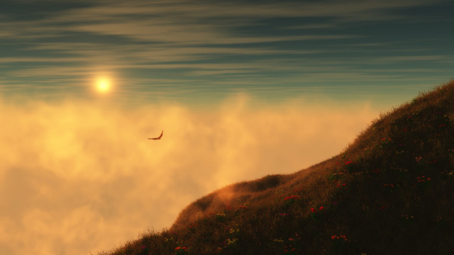 Bird hill sun clouds matte free wallpaper for desktop - medium preview image