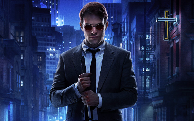 Man suit cross city night free wallpaper for desktop - medium preview image