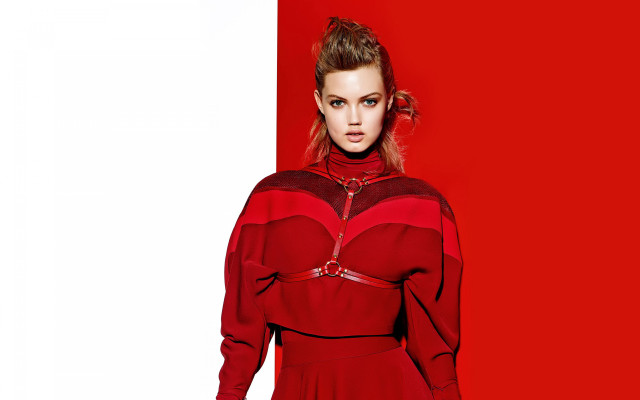 Woman red dress red wall #2 free wallpaper for desktop - medium preview image