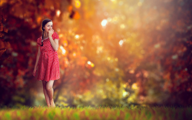 Woman red and white dress free wallpaper for desktop - medium preview image
