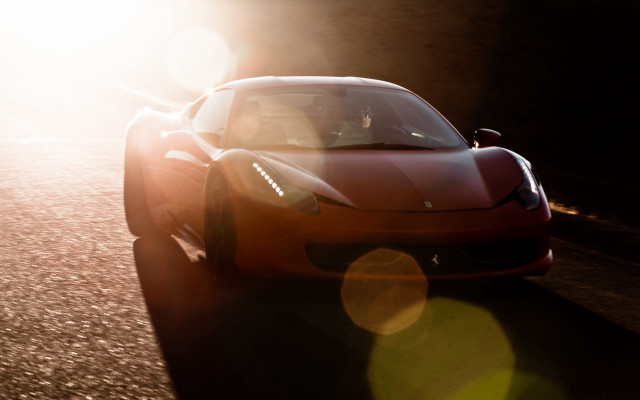 Red sports car street light free wallpaper for desktop - medium preview image