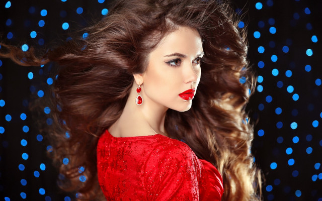 Woman longhair redlipstick bluelights fashion free wallpaper for desktop - medium preview image