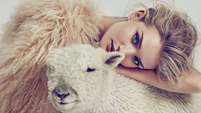 Woman sheep laying blonde blue free wallpaper for desktop - medium preview image
