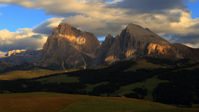 Mountain range clouds grassy field #3 free wallpaper for desktop - medium preview image