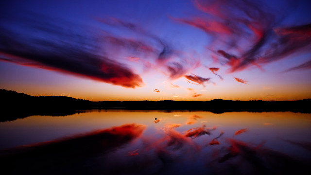 Sunset clouds reflection water mountains free wallpaper for desktop - medium preview image