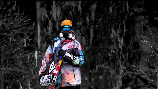 Colorful jacket man skiing forest free wallpaper for desktop - medium preview image