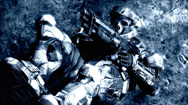 Futuristic suit man gun helmet free wallpaper for desktop - medium preview image