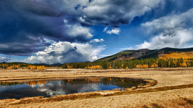 Lake field mountains cloudy sky free wallpaper for desktop - medium preview image