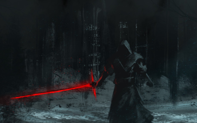 Man dark forest red lightsaber free wallpaper for desktop - medium preview image