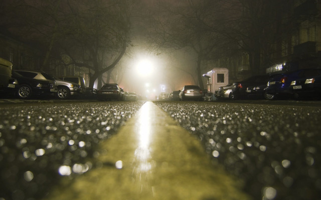 Street cars night rain fog free wallpaper for desktop - medium preview image