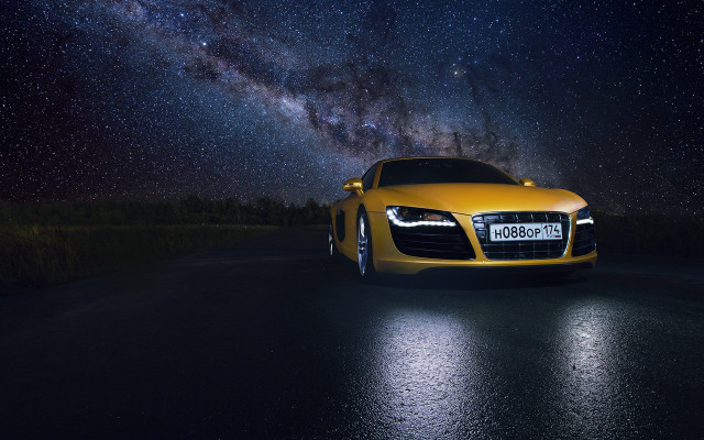 Yellow sports car night sky #2 free wallpaper for desktop - medium preview image