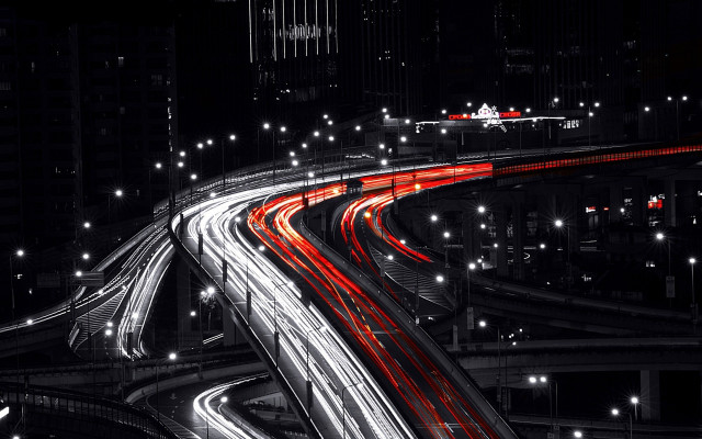 Night freeway lights sign red free wallpaper for desktop - medium preview image