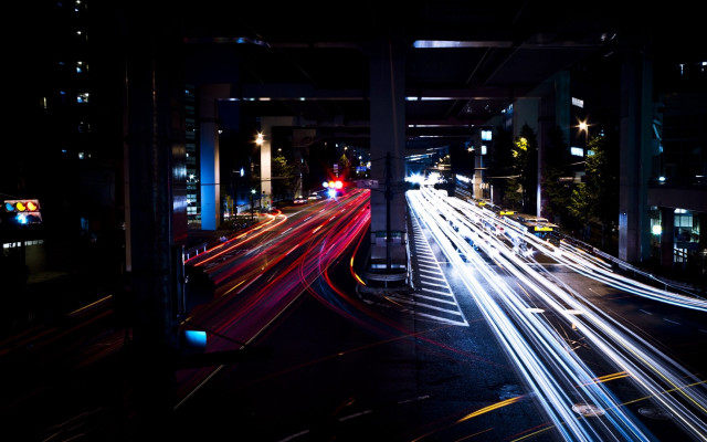 City street night traffic neon free wallpaper for desktop - medium preview image