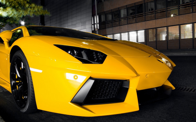 Yellow sports car night road free wallpaper for desktop - medium preview image