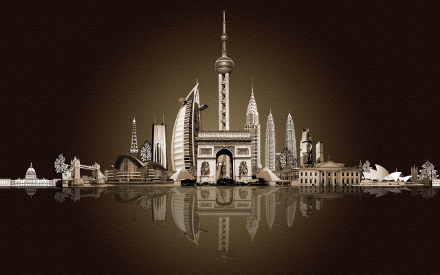 City skyline reflection building matte free wallpaper for desktop - medium preview image