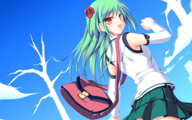 Green hair girl backpack anime free wallpaper for desktop - medium preview image