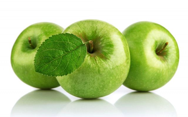 Three green apples leaf white free wallpaper for desktop - medium preview image