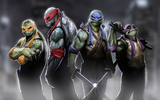 Teenage mutant ninjas lineup glowing free wallpaper for desktop - medium preview image