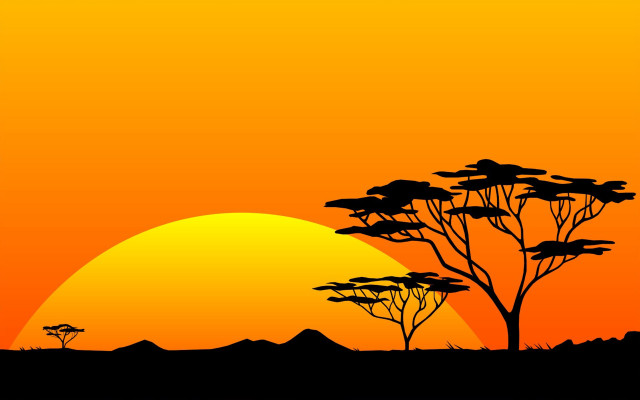 Sunset silhouette mountain trees yellow free wallpaper for desktop - medium preview image