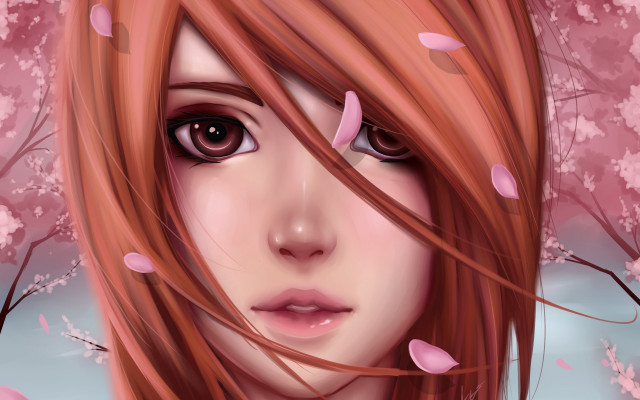 Pink flower girl digital painting free wallpaper for desktop - medium preview image