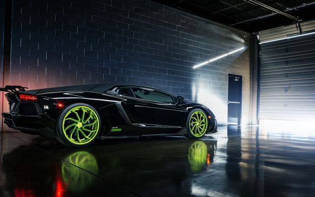 Black sports car neon green free wallpaper for desktop - medium preview image