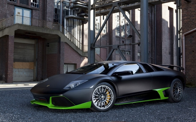 Black green sports car building free wallpaper for desktop - medium preview image
