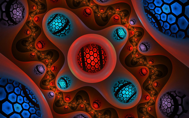 Red blue psychedelic fractals fence free wallpaper for desktop - medium preview image
