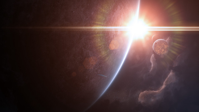 Sunshine clouds space station distant free wallpaper for desktop - medium preview image