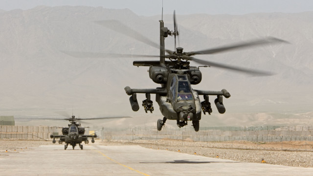 Military helicopters runway mountains person free wallpaper for desktop - medium preview image