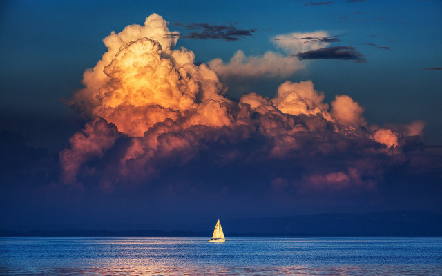 Sailboat ocean sunset cloudy sky #4 free wallpaper for desktop - medium preview image