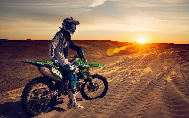 Desert sunset dirtbike matte cinematic free wallpaper for desktop - medium preview image