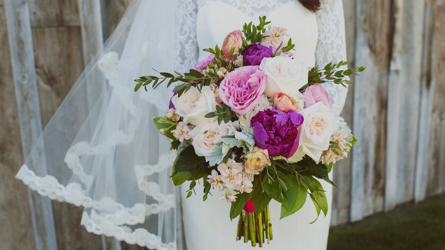 Bride bouquet woodenfence colorful neoromantic free wallpaper for desktop - medium preview image