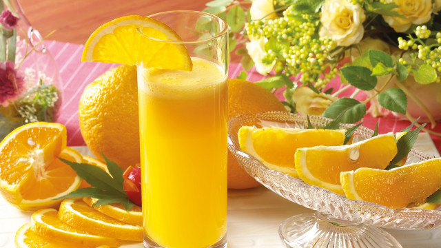 Orange juice bowl flowers vase free wallpaper for desktop - medium preview image