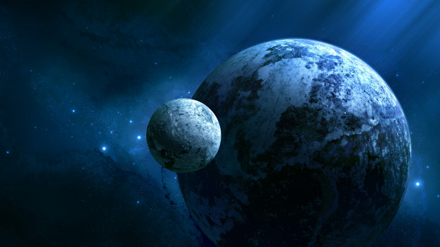 Blue planet two moons starry free wallpaper for desktop - medium preview image